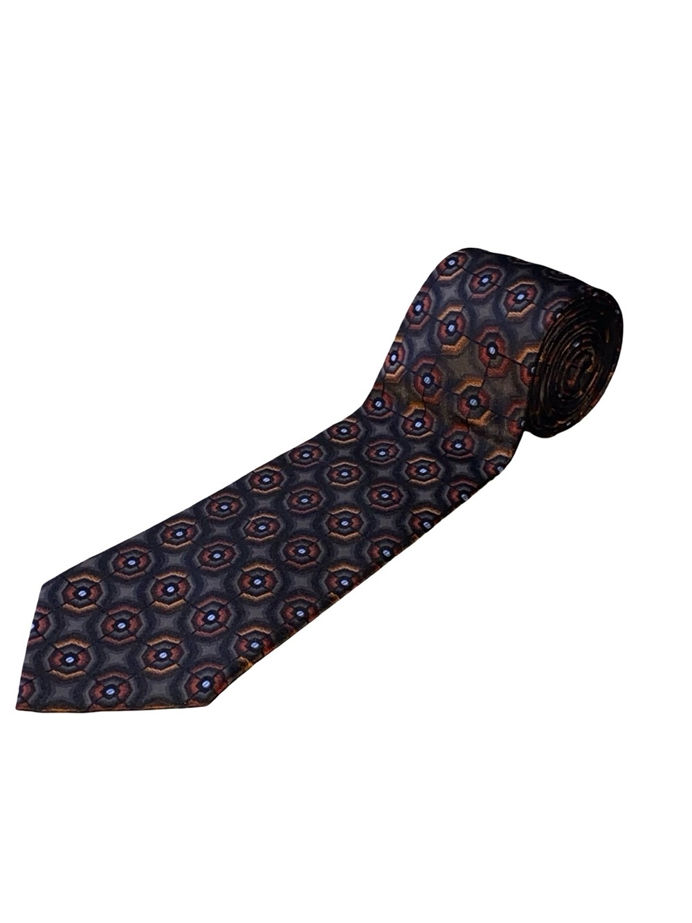 Arrow USA 1851 Men's 100% Silk Tie Dark Grey copper Orange Blue Geometric